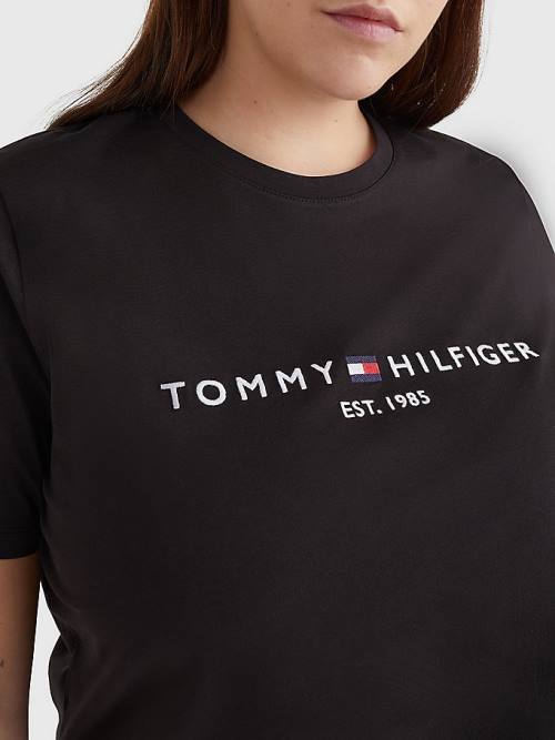 Black Tommy Hilfiger Curve Organic Cotton Logo Women's T Shirts | TH037SGP