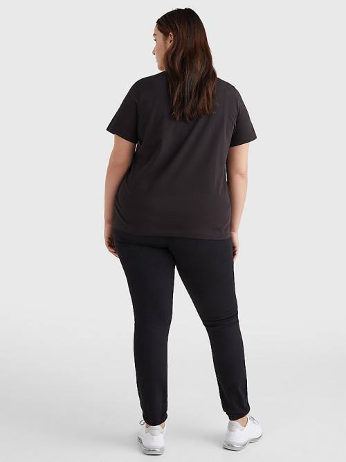 Black Tommy Hilfiger Curve Organic Cotton Logo Women's T Shirts | TH037SGP