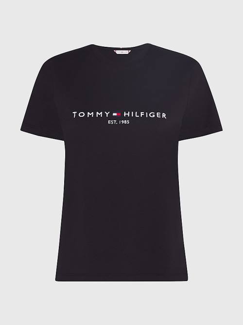 Black Tommy Hilfiger Curve Organic Cotton Logo Women's T Shirts | TH037SGP