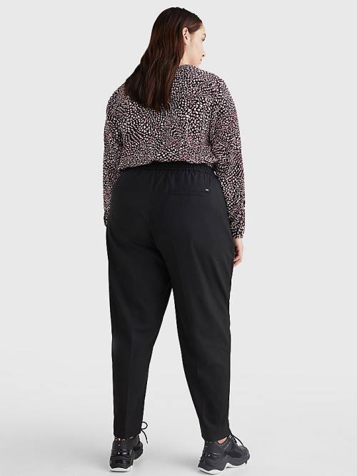 Black Tommy Hilfiger Curve Relaxed Tapered Pull-On Women's Pants | TH842HQY