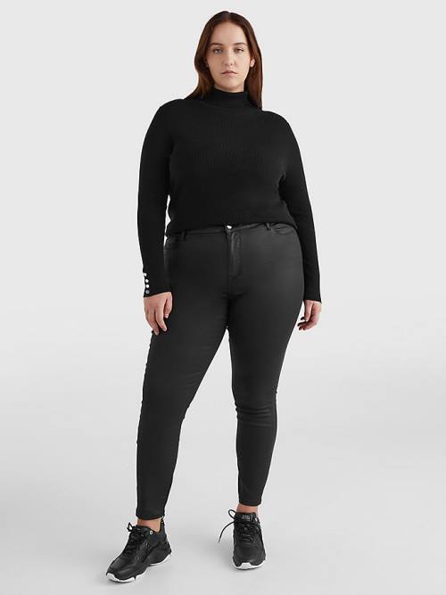 Black Tommy Hilfiger Curve Roll Neck Jumper Women's Sweaters | TH671EZI