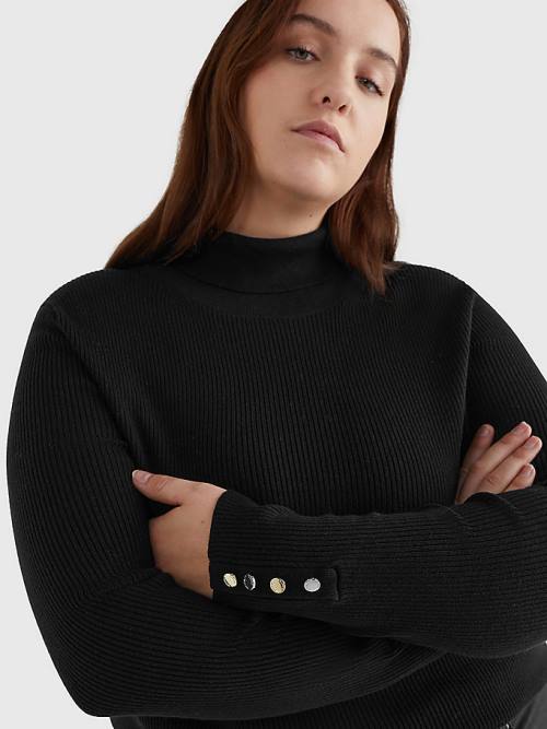 Black Tommy Hilfiger Curve Roll Neck Jumper Women's Sweaters | TH671EZI