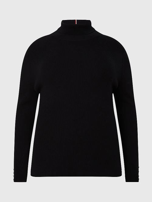 Black Tommy Hilfiger Curve Roll Neck Jumper Women's Sweaters | TH671EZI