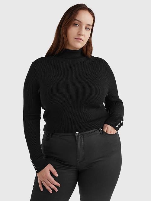 Black Tommy Hilfiger Curve Roll Neck Jumper Women\'s Sweaters | TH671EZI