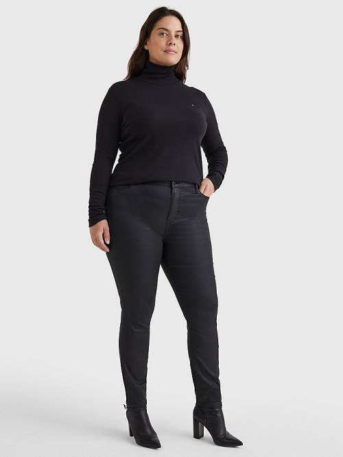 Black Tommy Hilfiger Curve Roll Neck Skinny Fit Jumper Women's T Shirts | TH596TNO