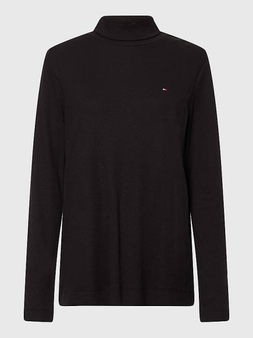 Black Tommy Hilfiger Curve Roll Neck Skinny Fit Jumper Women's T Shirts | TH596TNO