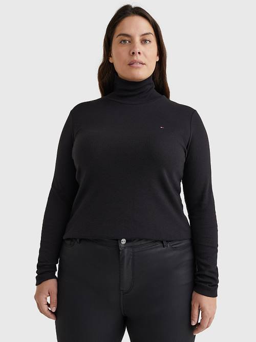 Black Tommy Hilfiger Curve Roll Neck Skinny Fit Jumper Women\'s T Shirts | TH596TNO