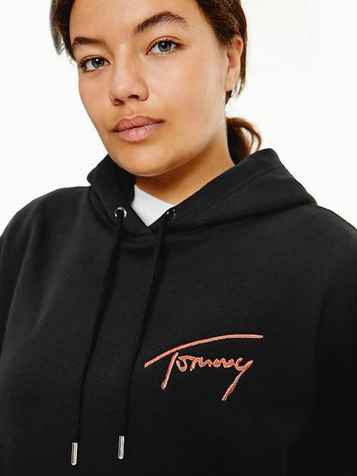 Black Tommy Hilfiger Curve Signature Logo Oversized Women's Hoodie | TH039CWX