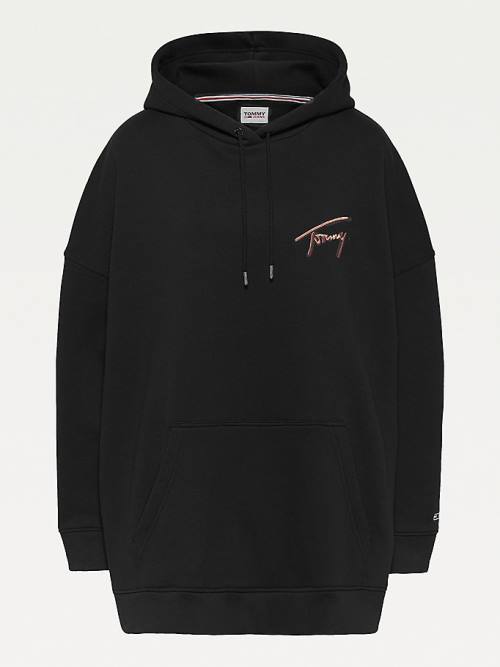 Black Tommy Hilfiger Curve Signature Logo Oversized Women's Hoodie | TH039CWX