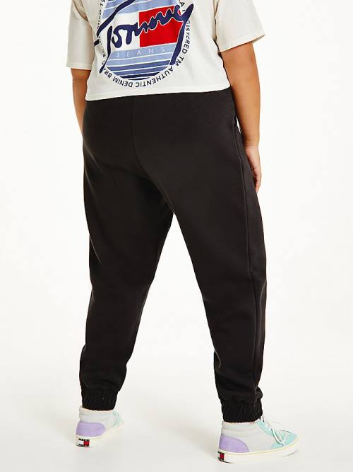 Black Tommy Hilfiger Curve Signature Logo Cotton Blend Joggers Women's Pants | TH560WTX