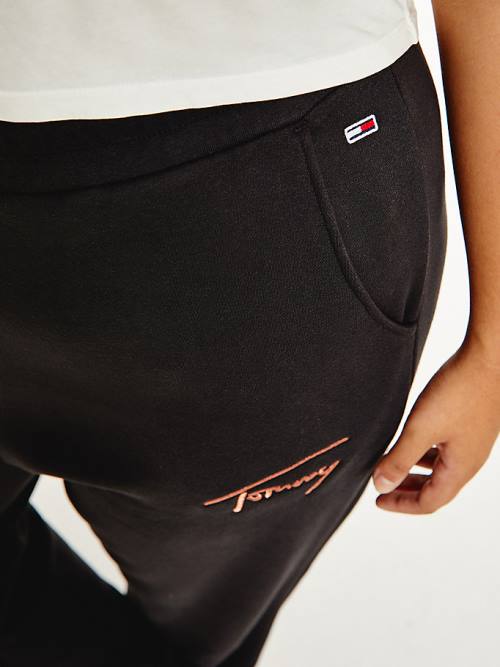 Black Tommy Hilfiger Curve Signature Logo Cotton Blend Joggers Women's Pants | TH560WTX