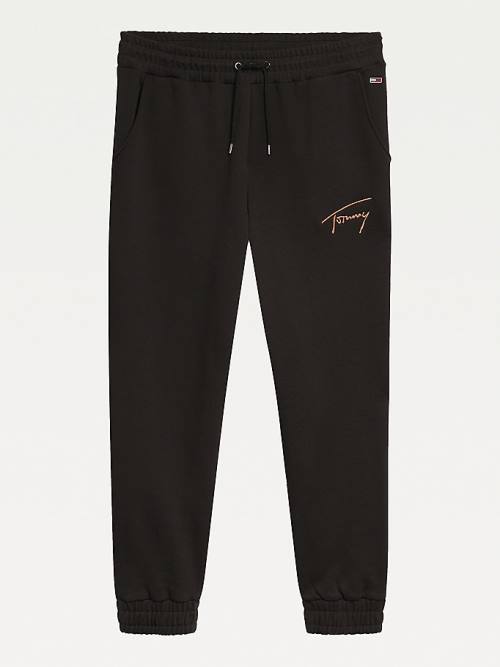 Black Tommy Hilfiger Curve Signature Logo Cotton Blend Joggers Women's Pants | TH560WTX