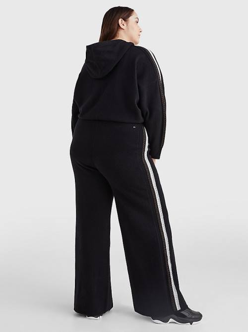 Black Tommy Hilfiger Curve TH Flex Wide Leg Stripe Women's Pants | TH560CKP