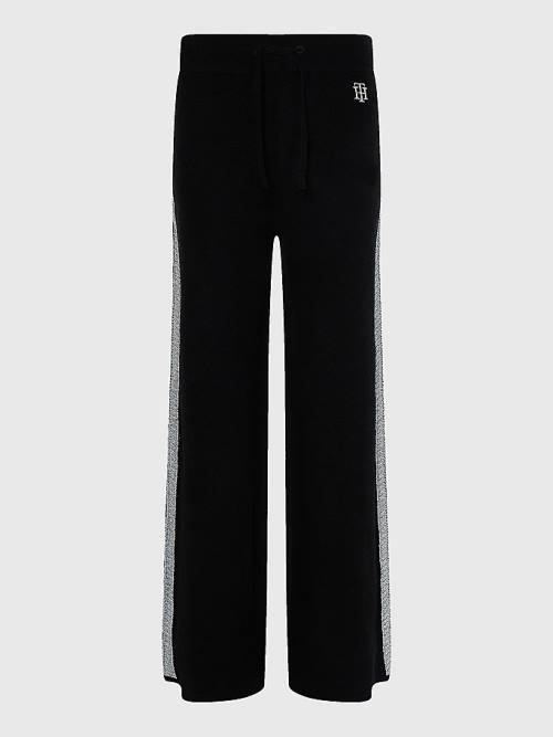 Black Tommy Hilfiger Curve TH Flex Wide Leg Stripe Women's Pants | TH560CKP