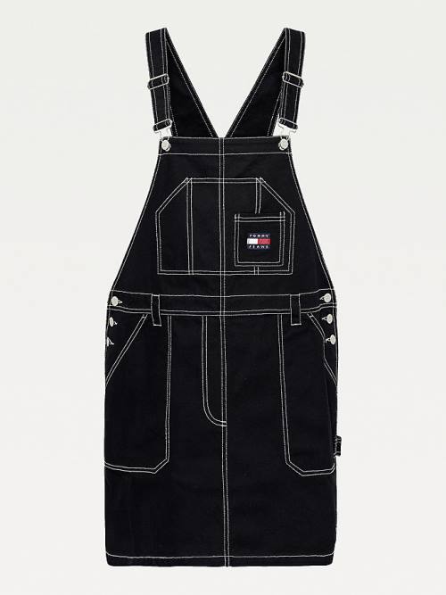 Black Tommy Hilfiger Curve Tommy Badge Stitch Dungaree Women's Dress | TH796PDN