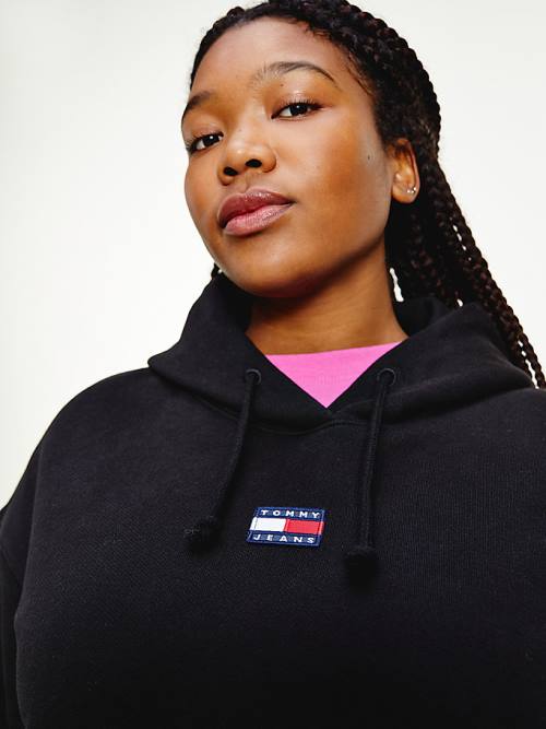 Black Tommy Hilfiger Curve Tommy Badge Women's Hoodie | TH902VWX