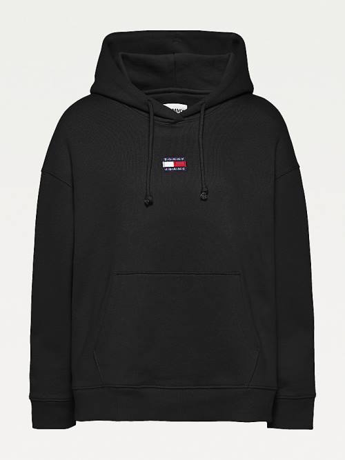 Black Tommy Hilfiger Curve Tommy Badge Women's Hoodie | TH902VWX