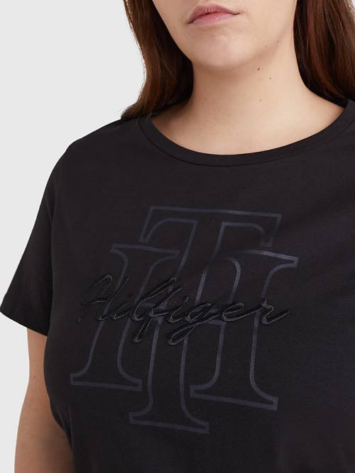 Black Tommy Hilfiger Curve Tonal Script Logo Organic Cotton Women's T Shirts | TH419EUX