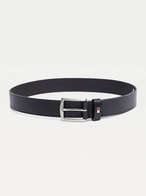 Black Tommy Hilfiger Denton Rounded Buckle Leather Men\'s Belts | TH391TAY