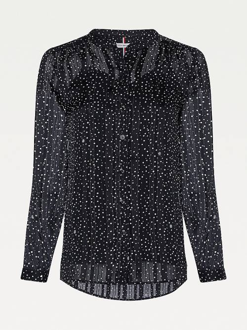 Black Tommy Hilfiger Dot Print Relaxed Fit Women's Blouse | TH692BCL