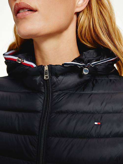 Black Tommy Hilfiger Down-Filled Hooded Zip-Thru Women's Jackets | TH751HUQ