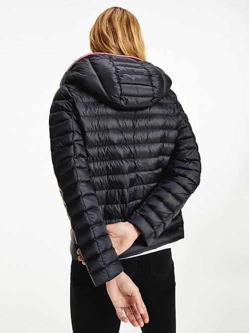 Black Tommy Hilfiger Down-Filled Hooded Zip-Thru Women's Jackets | TH751HUQ