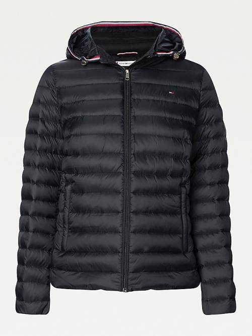 Black Tommy Hilfiger Down-Filled Hooded Zip-Thru Women's Jackets | TH751HUQ