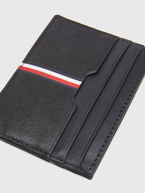 Black Tommy Hilfiger Downtown Leather Card Holder Men's Wallets | TH382ESY