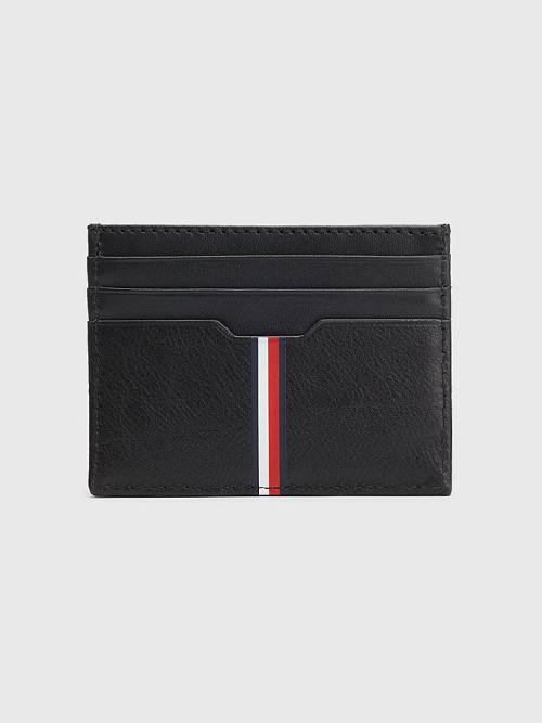 Black Tommy Hilfiger Downtown Leather Card Holder Men\'s Wallets | TH382ESY