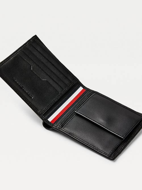 Black Tommy Hilfiger Downtown Leather Men's Wallets | TH831VEB