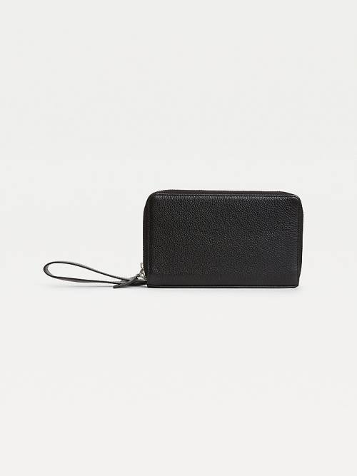 Black Tommy Hilfiger Downtown Leather Organiser Men's Wallets | TH742RTH