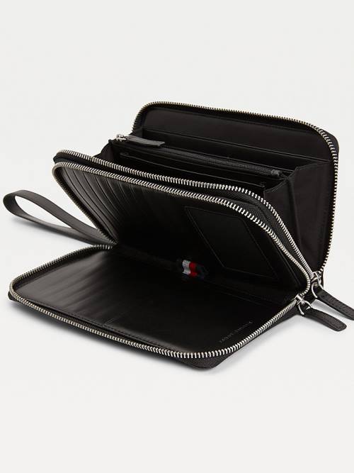 Black Tommy Hilfiger Downtown Leather Organiser Men's Wallets | TH742RTH