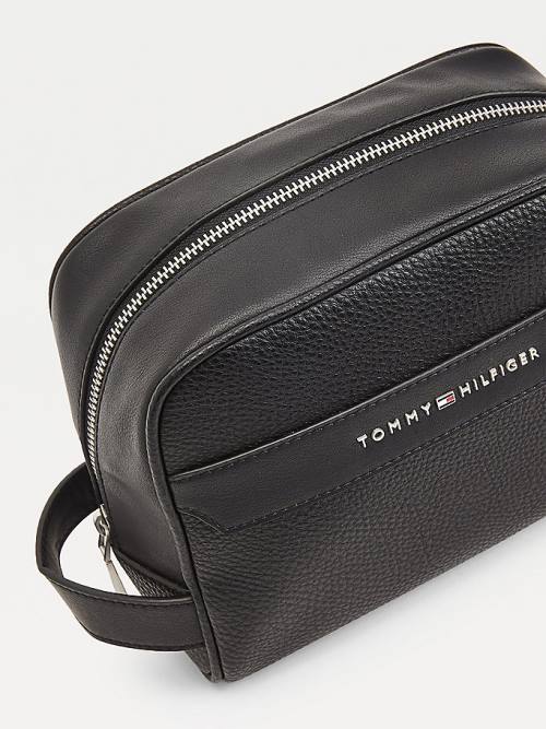 Black Tommy Hilfiger Downtown Metal Logo Washbag Men's Bags | TH913HQF