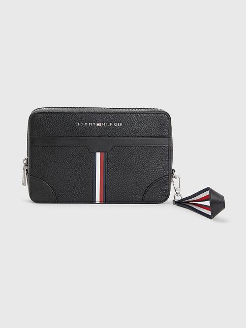 Black Tommy Hilfiger Downtown Pebble Grain Pouch Men\'s Bags | TH850OHY