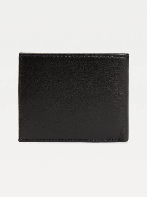 Black Tommy Hilfiger Downtown Small Leather Card Men's Wallets | TH247GIU