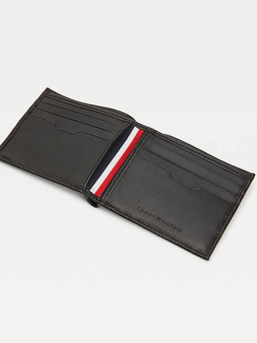 Black Tommy Hilfiger Downtown Small Leather Card Men's Wallets | TH247GIU