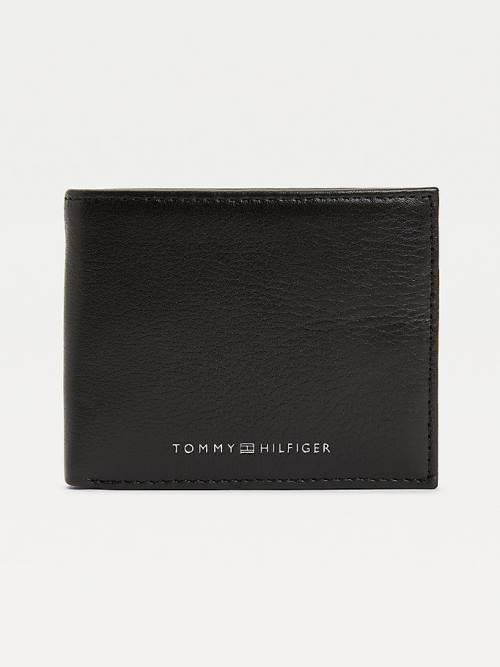 Black Tommy Hilfiger Downtown Small Leather Card Men\'s Wallets | TH247GIU