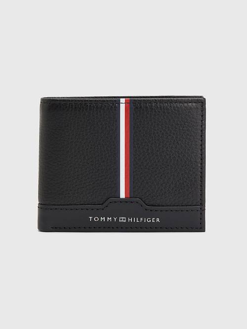 Black Tommy Hilfiger Downtown Small Leather Men\'s Wallets | TH584BXR