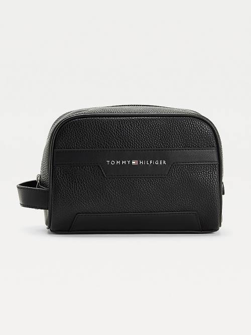 Black Tommy Hilfiger Downtown Vegan Leather Washbag Men\'s Bags | TH714CBR