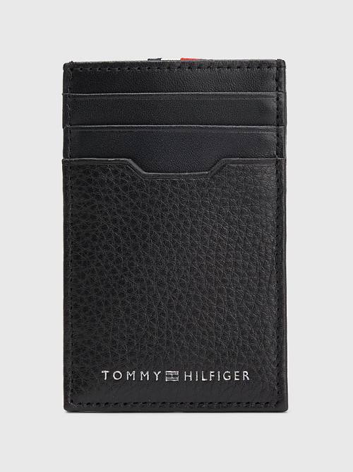 Black Tommy Hilfiger Downtown Vertical Leather Cardholder Men's Wallets | TH917CJB