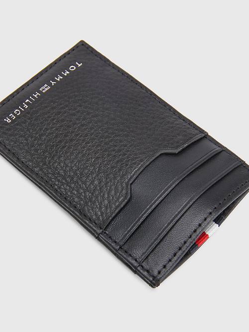 Black Tommy Hilfiger Downtown Vertical Leather Cardholder Men's Wallets | TH917CJB