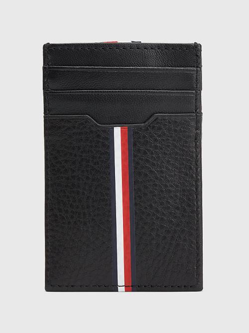 Black Tommy Hilfiger Downtown Vertical Leather Cardholder Men\'s Wallets | TH917CJB