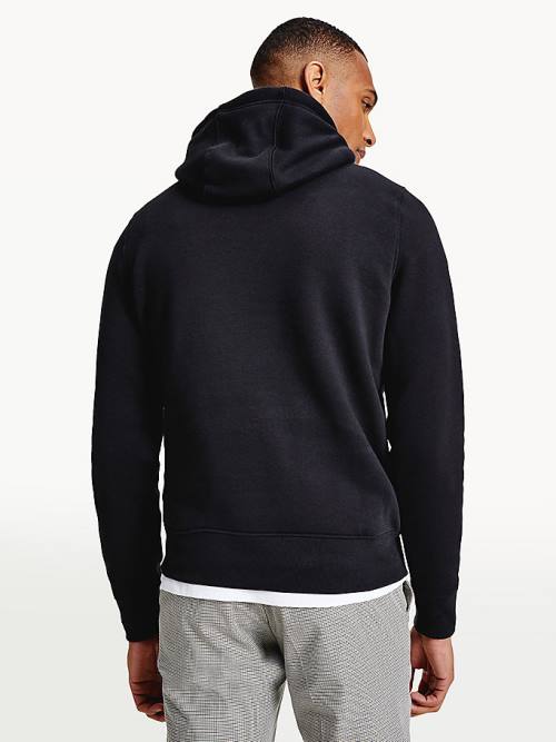 Black Tommy Hilfiger Drawstring Flag Embroidery Men's Hoodie | TH921FLS