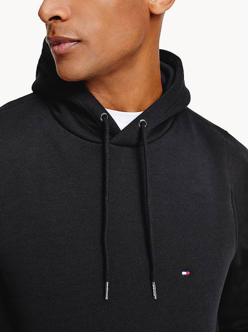 Black Tommy Hilfiger Drawstring Flag Embroidery Men's Hoodie | TH921FLS