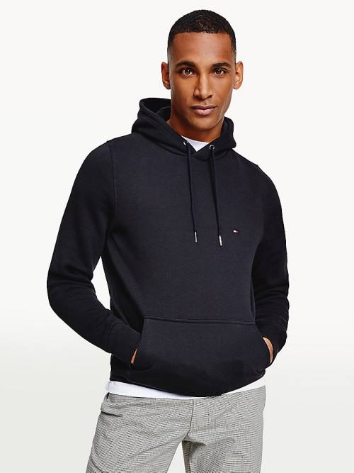 Black Tommy Hilfiger Drawstring Flag Embroidery Men\'s Hoodie | TH921FLS