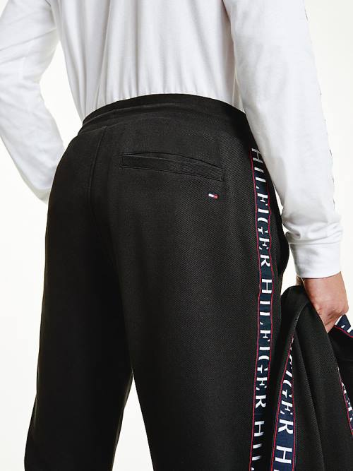 Black Tommy Hilfiger Drawstring Logo Tape Joggers Men's Pants | TH467UJC