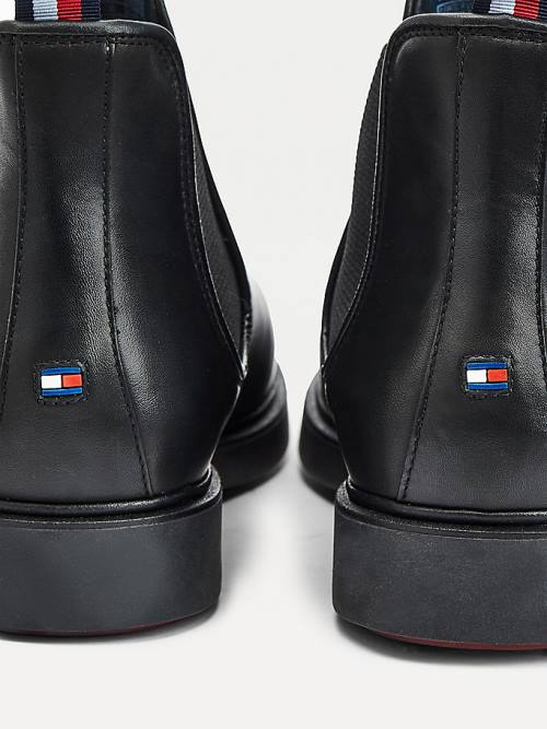 Black Tommy Hilfiger Elevated Leather Chelsea Men's Boots | TH702RGX