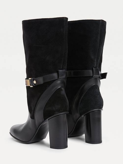 Black Tommy Hilfiger Elevated Leather High Heel Women's Boots | TH061YVX