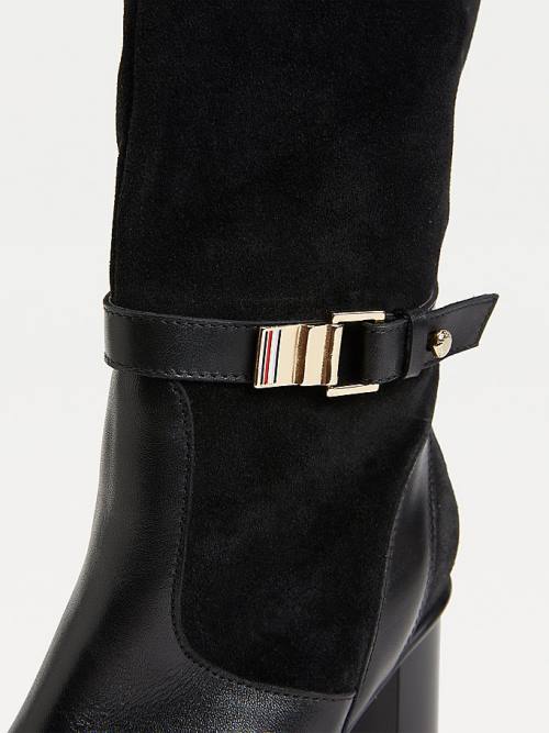 Black Tommy Hilfiger Elevated Leather High Heel Women's Boots | TH061YVX