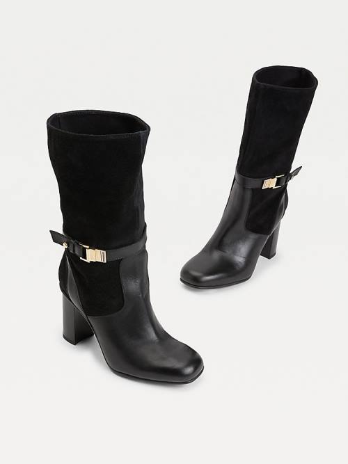 Black Tommy Hilfiger Elevated Leather High Heel Women's Boots | TH061YVX